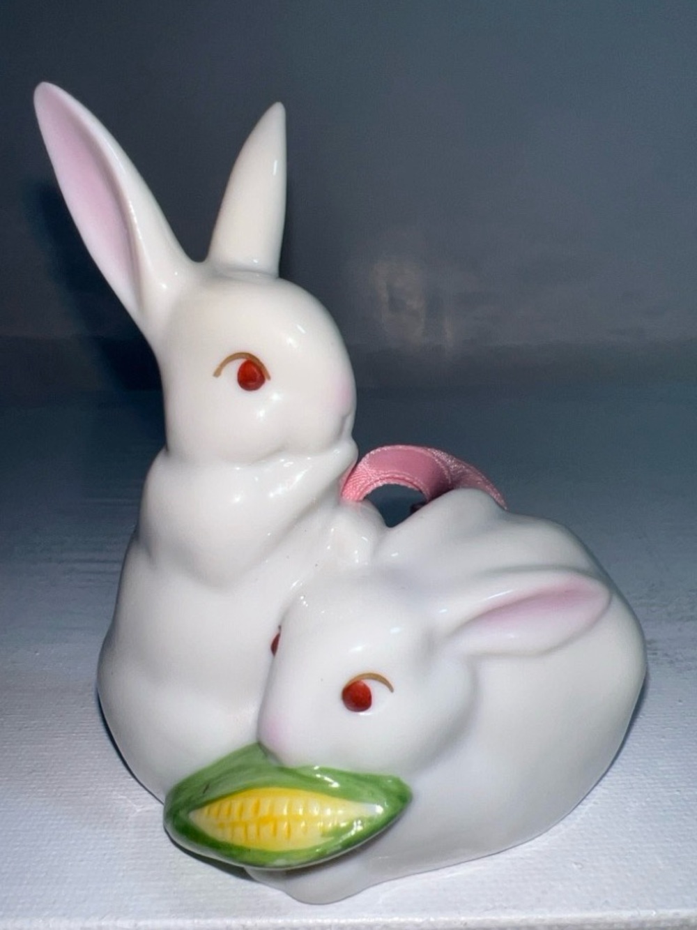 Vintage Herend Hungary Fine Porcelain White Bunny Rabbits with Corn #5326